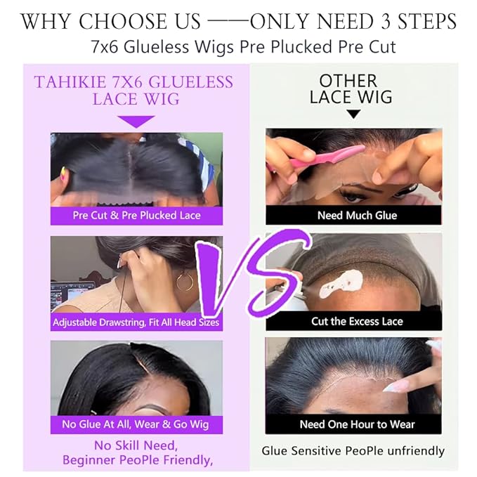 7x6 Body Wave Glueless Wigs Human Hair Pre Plucked Pre Cut 250% Density Drawstring Wig Human hair 7x6 HD Lace Front Wigs Human Hair for Black Women Pre Everything Ready to Go Wig 26inch
