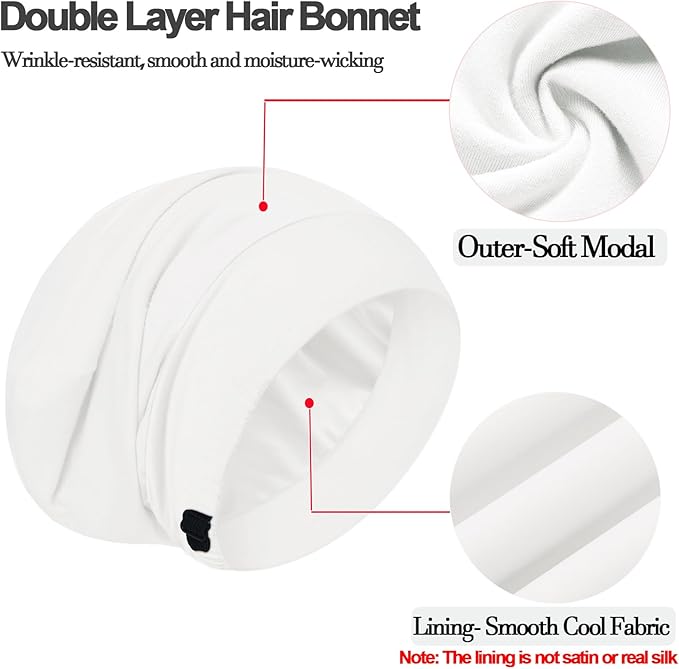 Sleep Cap Bonnet for Sleeping, Adjustable Cooling Ice Silk Lined Hair Bonnets for Natural Curly Braids Beanie Hat Women Men
