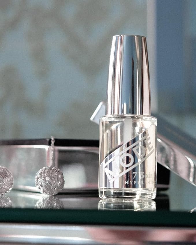 MODE Clear Glossy Top Coat Nail Polish, Nourishing Lacquer, Long Lasting Supreme Wet Shine, Multi-Use Strengthener Hardener Protector, Pro Wide Contour Brush, NY Made, 7 Soir Le Vernis Hypershine