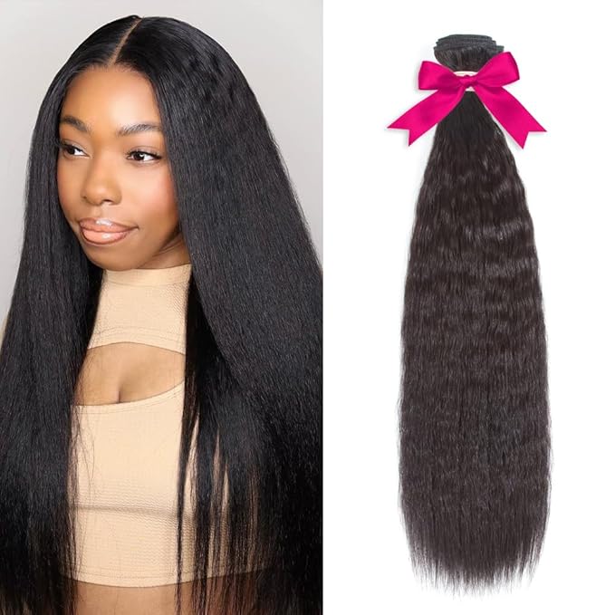 26 Inch Kinky Straight Human Hair Bundles 1pcs 26 inch Single One Natural Black Color Yaki Bundle Human Hair