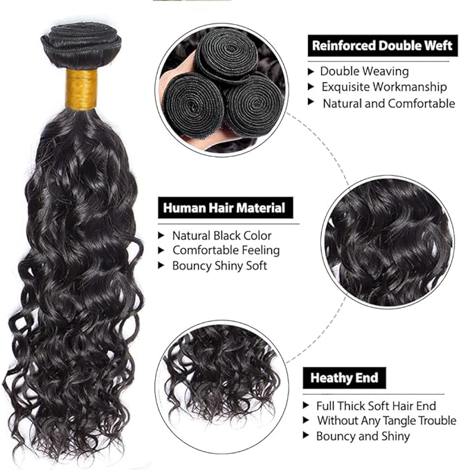 26 28 30 Inch Wat and Wavy Bundles Human Hair Unprocessed Brazilian Virgin Hair Wat and Wavy Weave Bundle Real Natural Black Human Hair Extensions 150g