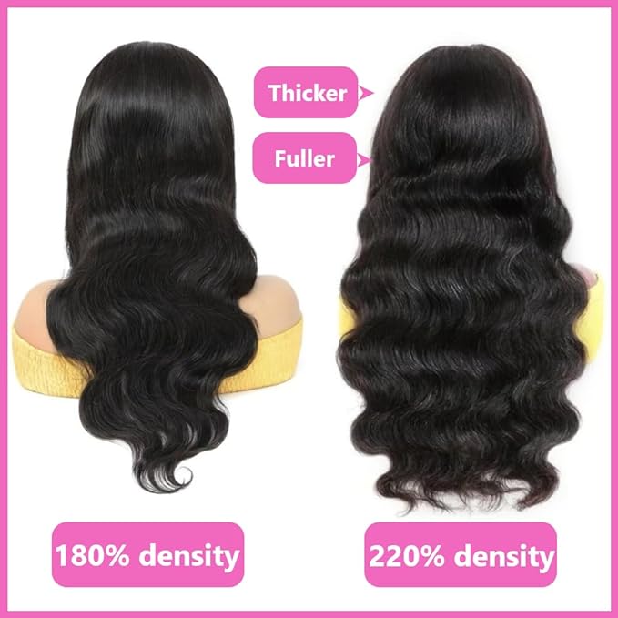 360 Lace Front Wig Human Hair - 220% Density Body Wave HD Brazilian Virgin Full Lace Wig for Women - 28 Inch Pre-Plucked With Baby Hair - Natural Color