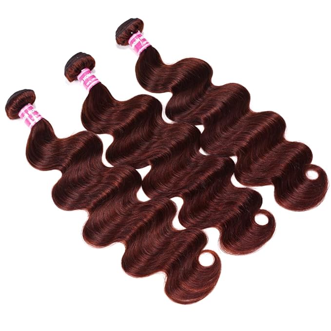 UNICE Reddish Brown Body Wave Human Hair 3 Bundles with 4x4 lace closure Free Part Brazilian Remy Hair Copper Red Wavy Bundles and Closure Colored Human Hair Extensions 14 16 18+14 inch Closure