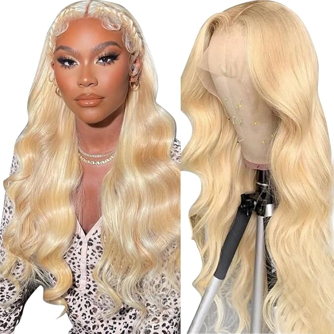 613 13x6 Lace Front Wig Human Hair 200% Density Blonde Wig Human Hair 13x6 HD Body Wave Lace Front Wigs Human Hair Pre Plucked Free Part 613 HD Lace Frontal Wig for Women 28 Inch