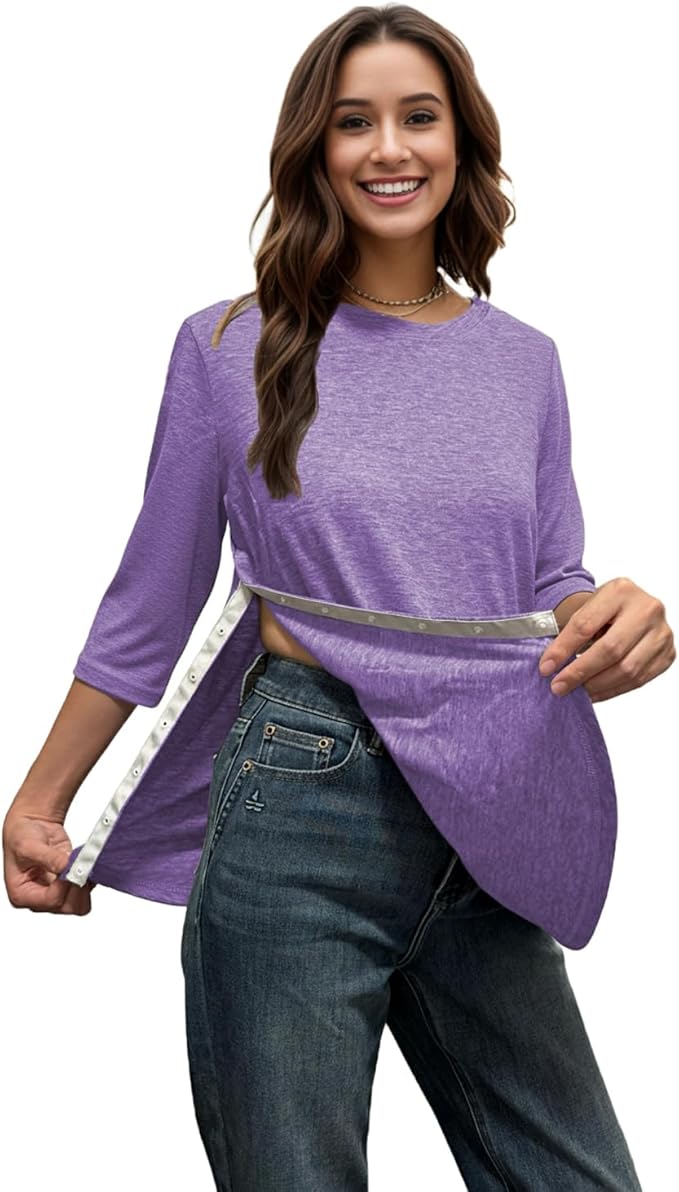 Youdiao Post Shoulder Surgery Shirts for Women Tear Away 3/4 Sleeve Tops After Rotator Cuff Chemo Port Adaptive Clothing