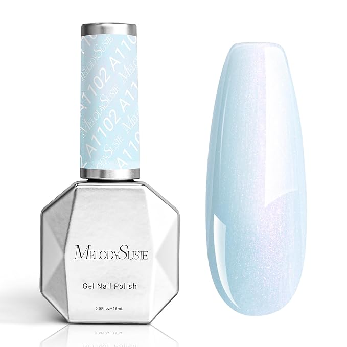 MelodySusie Shimmer Pearl Blue Gel Nail Polish, 0.5fl oz Soak Off UV LED Thread Effect Swirl Shell Blue Gel Polish Gift for Women Nail Art Manicure Salon DIY Nail Design Decoration at Home-A1102