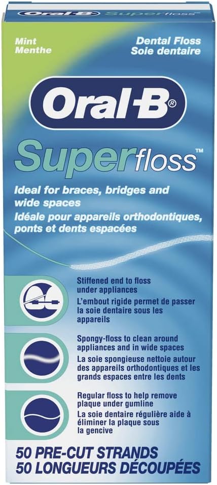 Oral-B Super Floss Pre-Cut Strands Dental Floss, Mint, 50 Count