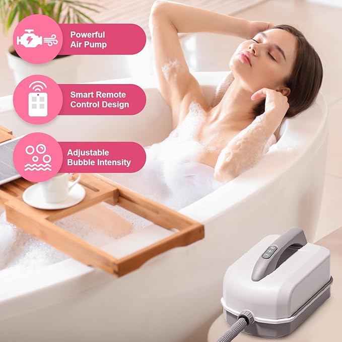 Portable Spa Bubble Bath Massager,Full Body Waterproof Spa Mat for Bathtub, 6-Speed Bubbles, Remote Control & Non-Slip Suction Cups for Home Relaxation (Blue)