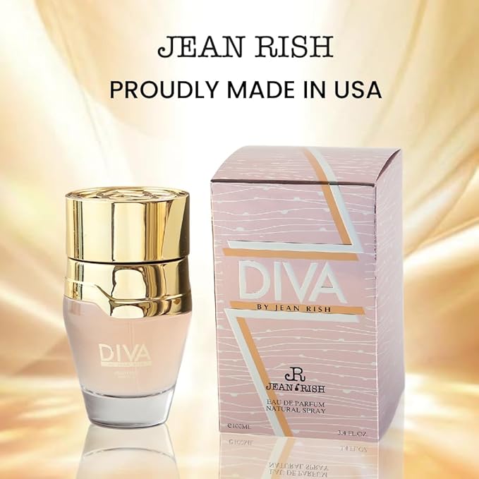 Jean Rish Diva Eau De Parfum for Women, (3.4 Fl Oz / 100ml) with Pink Pepper-Rose-White Musk - Long Lasting and Luxury Fragrance, Made in USA