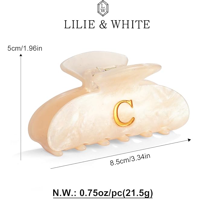 LILIE&WHITE Acrylic Letter Hair Clips For Women Stylish C Monogram Hair Claw Alphabet Hair Clip Fashion Glitter Claw Clips Elegant And Durable Hair Accessory Large Hair Clips C