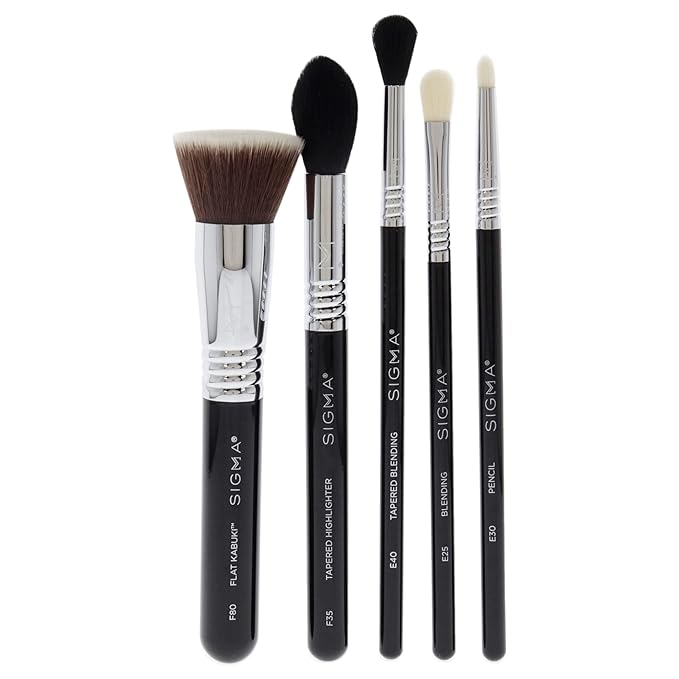 SIGMA Beauty Most Wanted Makeup Brush Set – Set of 5 Favorite Makeup Brushes for Foundation, Highlighter, Eyeshadow, Pencil Liner, and Blending (5 pcs)