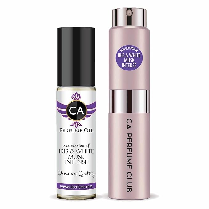 CA Perfume Duo Impression of Iris & White Musk Intense For Women Perfume Layering Set Long Lasting Travel Size EDP + Body Oil Roll-On Bottle 0.27 Fl Oz+0.33 Fl Oz