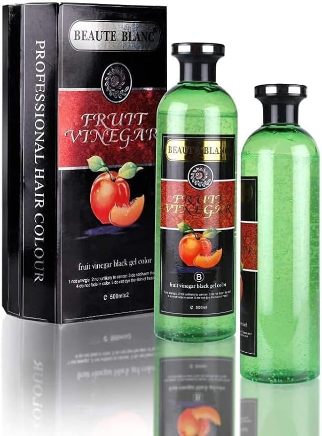 Beaute-Blanc Professional Fruit Vinegar Black Gel Color, Green Glass Bottle, 500ml x 2, Hair Treatment