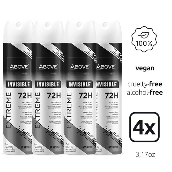 ABOVE Extreme Men Invisible - 72H Antiperspirant Spray Deodorant for Men 5.07 Fl Oz(4 Pack) | Aluminum-Free | Fresh Mist, No Stain & Alcohol, Long-Lasting Men's Deodorant Spray | Mint, Peach, Apricot