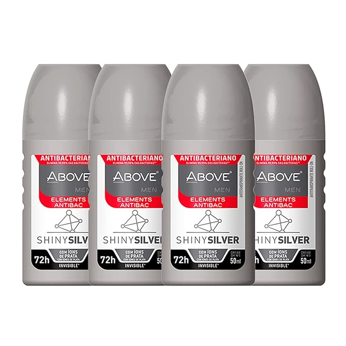 ABOVE Roll-On Elements Set, Shiny Silver, 4 Pcs - Ball Deodorant for Men - 72-Hour Protection - Amazing Fragrance - Dry Touch - No Stains