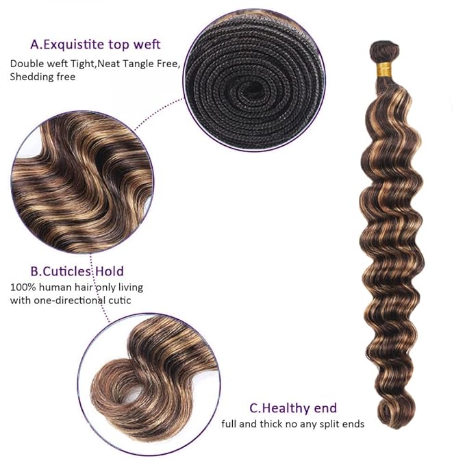 P427 Human Hair Bundles Color 4/27 Deep Wave Bundles 26 Inch Honey Blonde Single Bundle Brazilian Virgin Hair Extensions