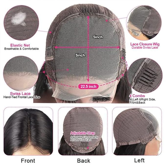 5x5 HD Lace Closure Wigs Human Hair Body Wave Lace Front Wigs for Black Women 180% Density Brazilian Virgin Glueless Wigs Pre Plucked Human Hair Wigs Soft and Smooth Natural Color 18 Inch