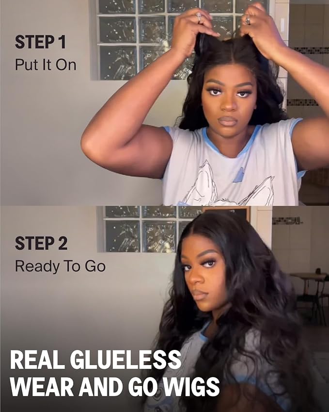 6X5 Lace Closure Glueless Wigs Human Hair Pre Plucked Pre Cut 220% Density Body Wave Wear and Go Glueless Wig for Black Women HD Lace Front Wigs Human Hair Pre Bleached Knots 24 Inch