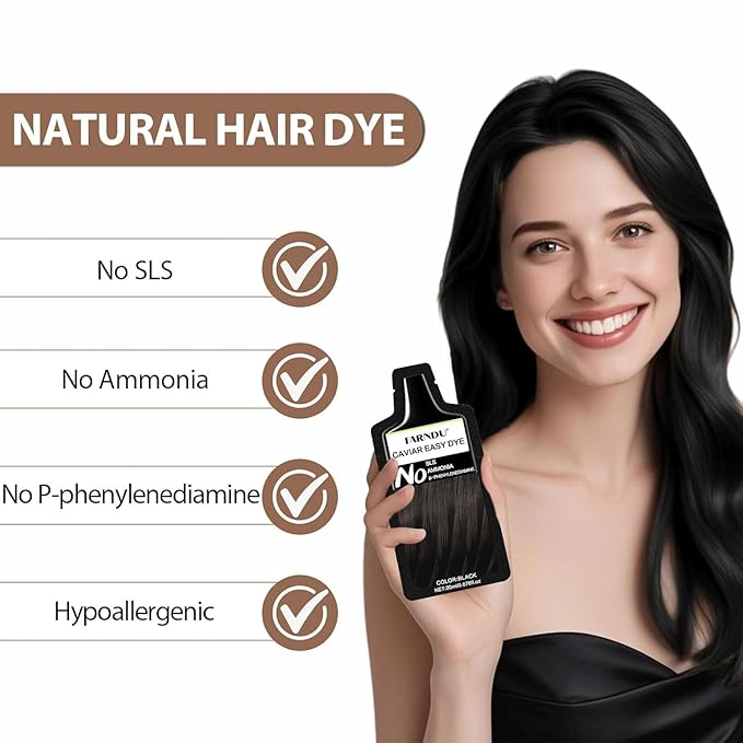Black Hair Dye for Women Men, Ammonia Free, PPD Free, 100% Gray Hair Coverage Hair Dye Shampoo 4 Pack