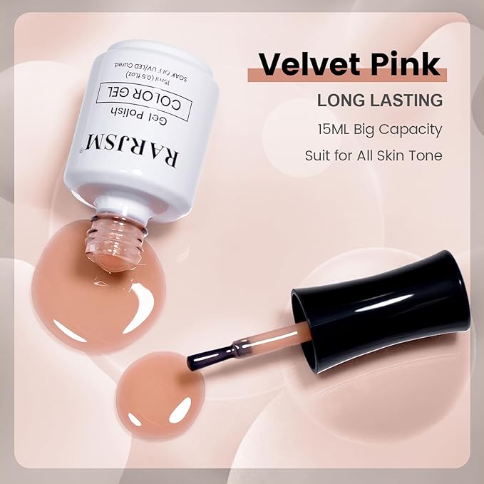 RARJSM Nude Gel Nail Polish Velvet Pink Neutral Skin Tone Sheer Jelly Gel Polish 1PC 15ml Single Bottle Cream Transparent Pink Nail Gelpolish Soak off UV LED Cured for Home Salon DIY Manicure