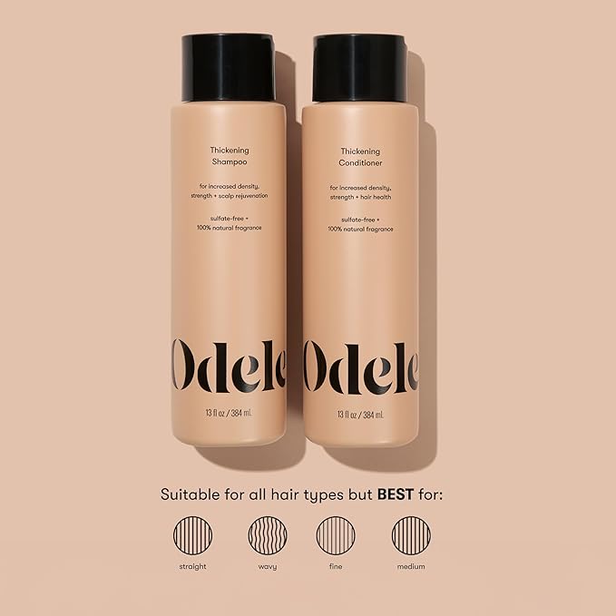 Odele Hair Thickening Shampoo and Conditioner Gift Set, Increases Density & Strength, for Straight or Wavy Hair Types, 13 Fl Oz Each (Pack of 2)