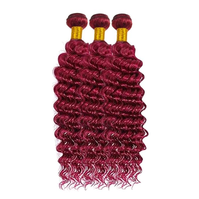 Freiuoke 99J Human Hair Bundles Burgundy Deep Wave 3 Bundles 20 22 24 Inch 150g Brazilian Unprocessed Virgin Hair Red Bundles Human Hair Extensions