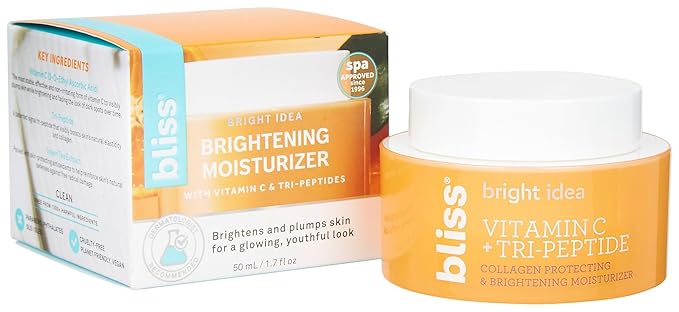 Bliss Vitamin C + Tri-Peptide Brightening Moisturizer | Squalane & Hydration Boosters | Anti-Aging Face Cream for Collagen and Elasticity | Clean Vegan & Cruelty Free 1.7 fl oz