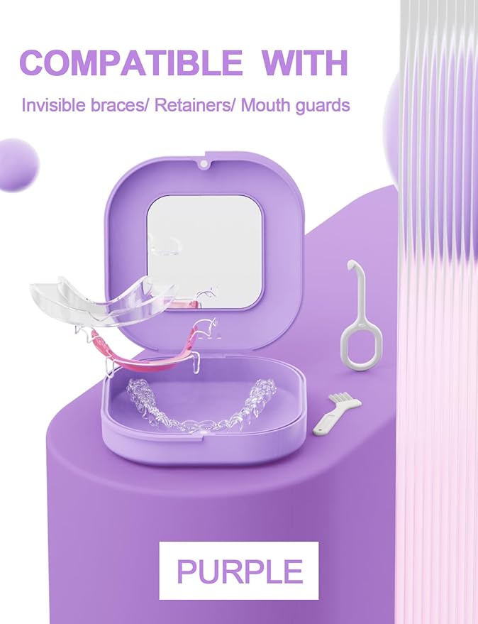 HEMILAB® Retainer Case, Slim Aligner Case with Vent Holes, Compatible with Invisalign, Mouth Guard Box with Retainer Removal Tool, Purple