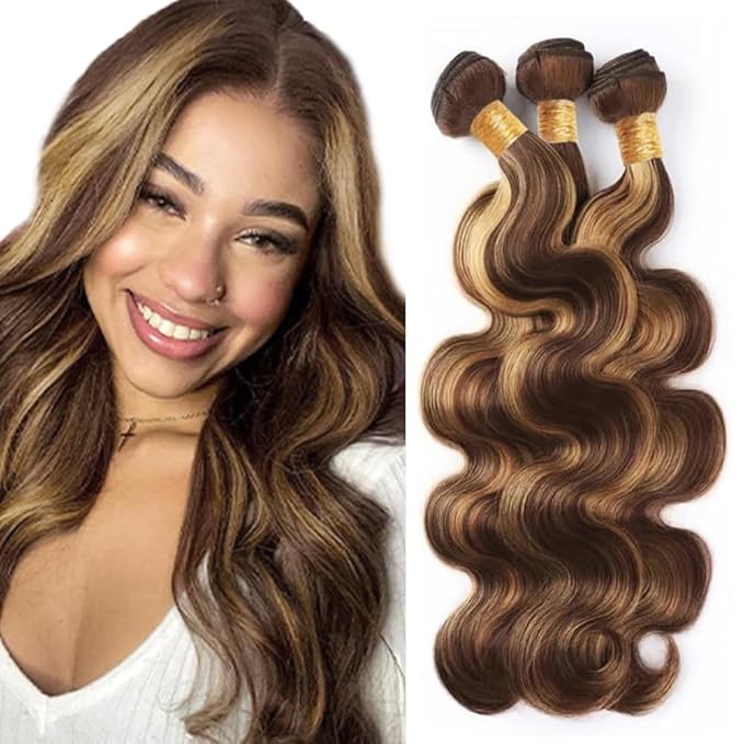 Highlight Bundles P427 Human Hair Bundles Dark Brown Bundle 12 14 16 inch Ombre Brown Body Wave Bundle 150g