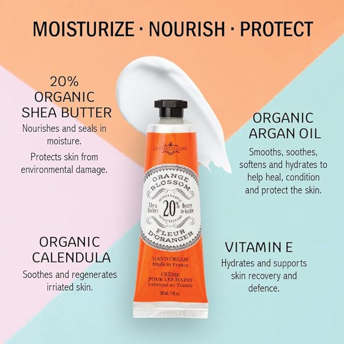 La Chatelaine Hand Cream Trio Tin, Holiday Gift Set, Natural Hand Lotion, Made in France with 20% Organic Shea Butter, Nourishing (Gardenia or Coconut Milk, Orange Blossom, Oud Rose) 3 x 1 fl. oz