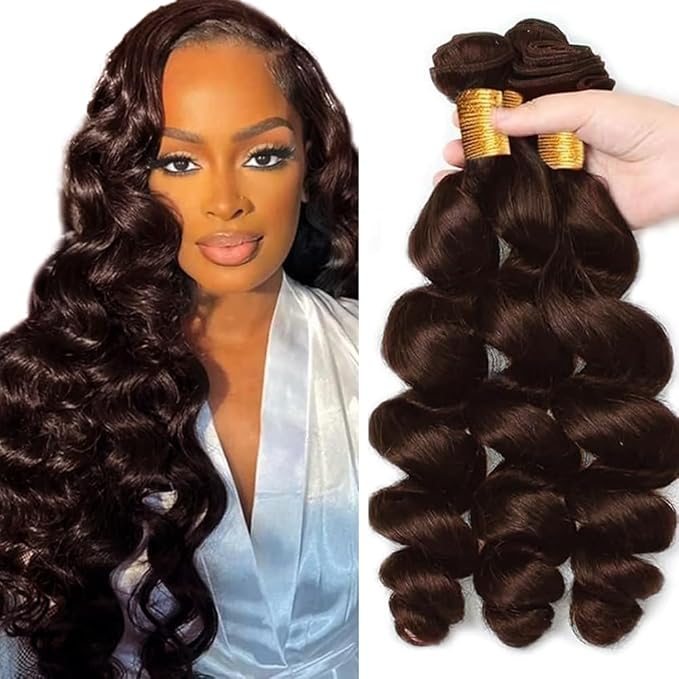 22 24 26 inch #4 Human Hair Bundles Brown Loose Wave Bundles Human Hair Brazilian 8A Dark Brown Loose Body Wave Bundle 300g