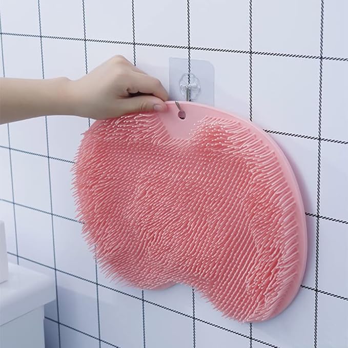 Shower Foot Back Scrubber Massage Pad, 2025 New Shower Foot Scrubber Mat Foot Back Cleaning Pad, Upgrade Shower Foot Scrubber Mat with Non-Slip Suction Cups Back Exfoliating Bath Wash Pad (Orange)