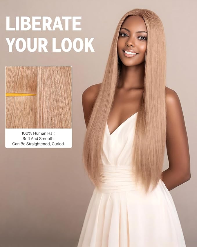 Glueless Wigs Human Hair Pre Plucked Pre Cut 220% Density Highlight Milk Tea Blonde Human Hair Wig 6x5 Lace Closure Straigh Wig Bleached Knots 20 Inch