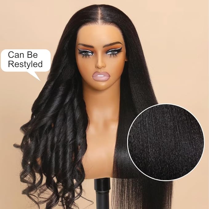 Nadula Yaki Straight Bye Bye Knots Lace Frontal Wig Pre Everything Glueless 13x4 Pre-Cut Lace Front Wig Human Hair with 3D Dome Cap Pre Plucked and Bleached Knots 150% Density 16 inch