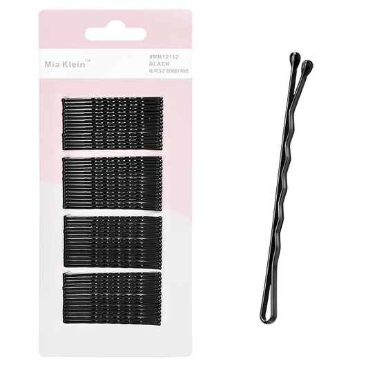 Bobby Pins, Hair Pins 2 Inch 60PCS Crimped Hair Clips for Kids, Girls, and Women, Secure and Easy for All Hair Types, With Ball Tips Design. Hair Accessories for Styling (Black)