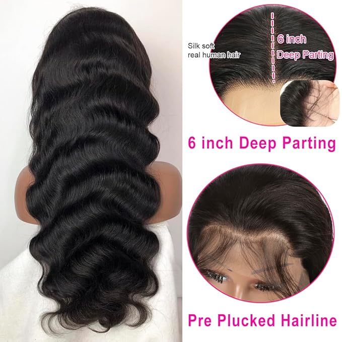 Natural Black Human Hair Wig Body Wave 13x6 Lace Front Wigs Human Hair Wigs For Black Women 24 Inch