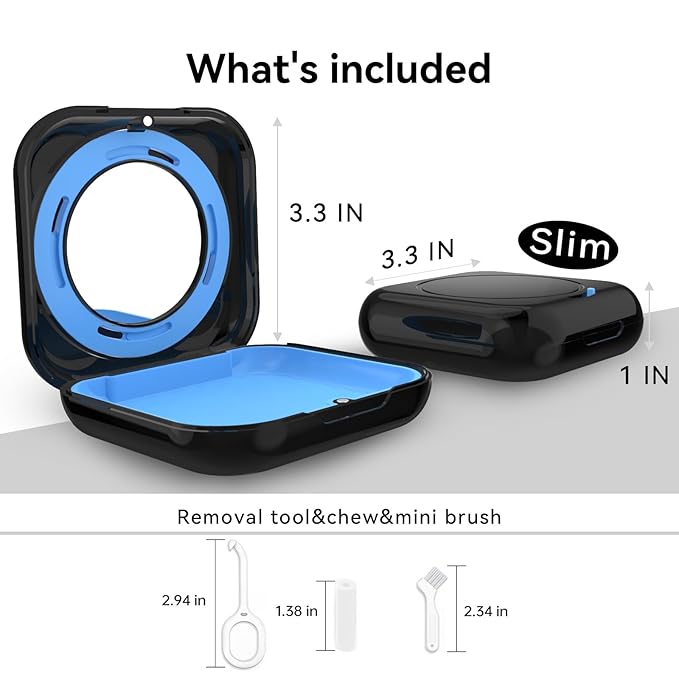 HEMILAB® Retainer Case, Slim Aligner Case with Vent Holes, Compatible with Invisalign, Mouth Guard Case with Mirror, Cute Orthodontic Retainer Case with Retainer Removal Tool and Brush, Black