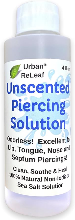 Urban ReLeaf Unscented Piercing Solution ! Non-Iodized Sea Salt Healing Soak. Lip, Tongue, Septum, Dimple, Mouth. NO Scent. Ready to use. Made Fresh in USA. Soothe & Calm.