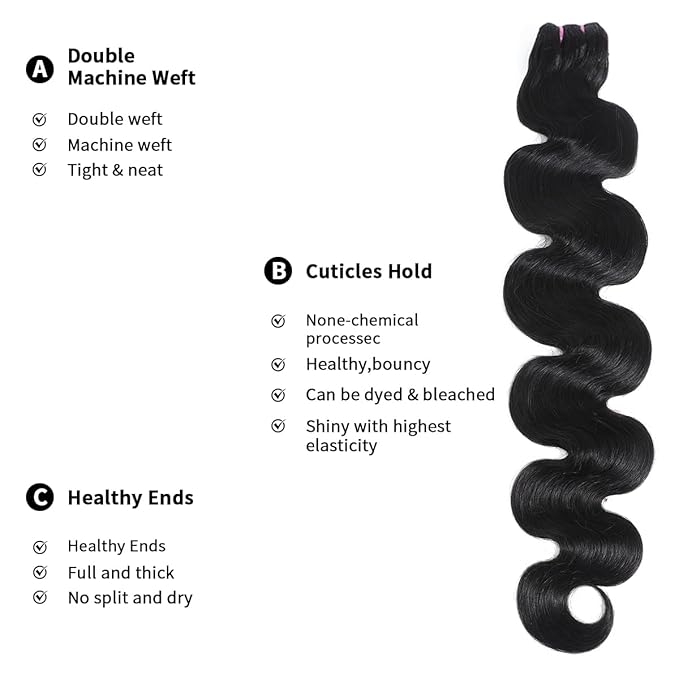 15A Raw Human Hair Bundles Body Wave Human Hair,Triple Lifespan Indian Virgin Hair,No Tangle Shedding,Multiple Washes Keep Texture Silky Soft (3 Bundles Natural Color, 16 16 16 Inch)