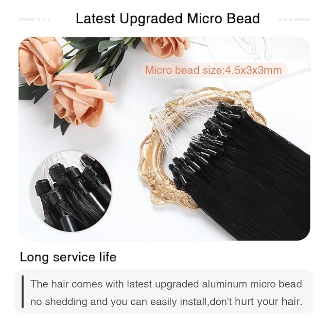 SUYYA Microlink Jet Black Micro Loop Hair Extensions - Real Human Hair Straight Micro Links - 50 Strands, 50g/Pack for Women (18 inch #1)