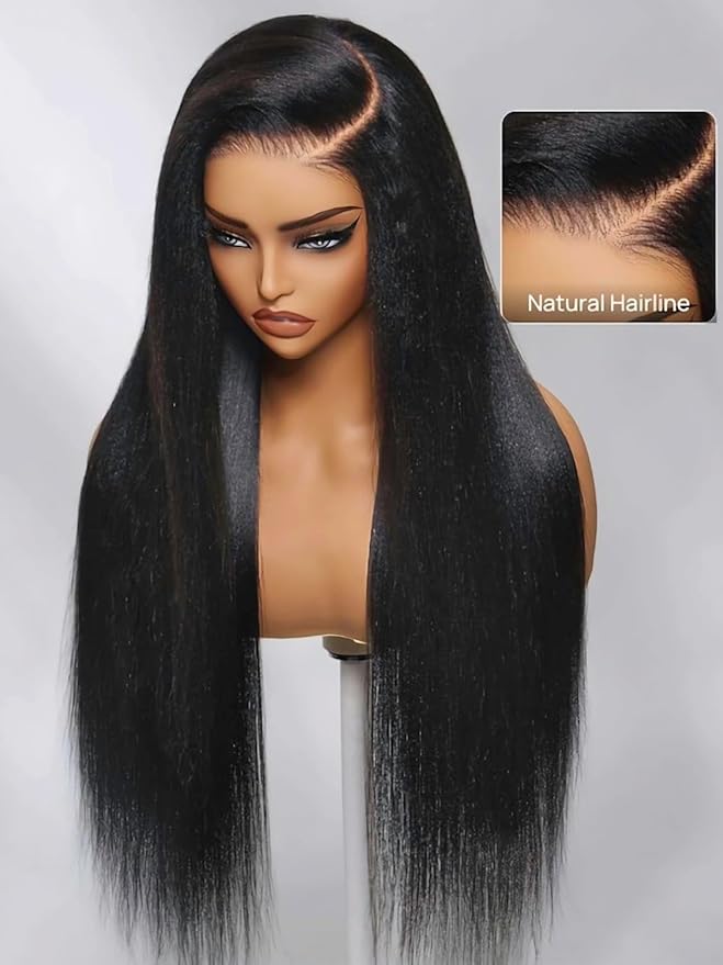 Julia Hair Pre Everything Glueless Wig Human Hair Yaki Straight 13x4 HD Lace with Ear Tape Bye Bye Knots Lace Front Wigs for Women Pre Bleached Invisible Knots Put On and Go Wig 26 Inch