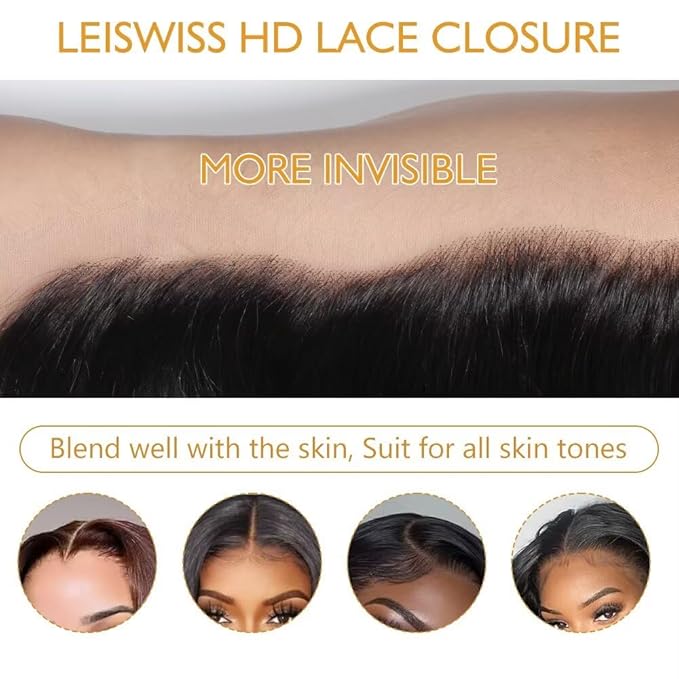 2x6 HD Lace Closure Straight Human Hair Closure Invisible Ultra-Thin 2x6 Lace Closure Brazilian Virgin Human Hair Pre-Plucked Nature Black 20 Inch