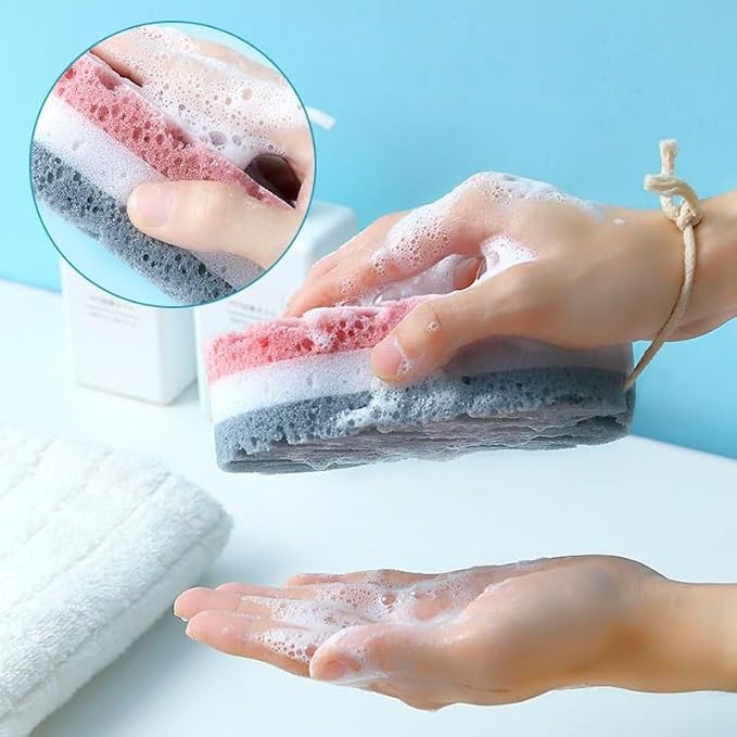 4-Pack Large Size Cleansing loofah Bath Sponge, Shower deep exfoliating Sponge, Rich Foam Bath Sponge