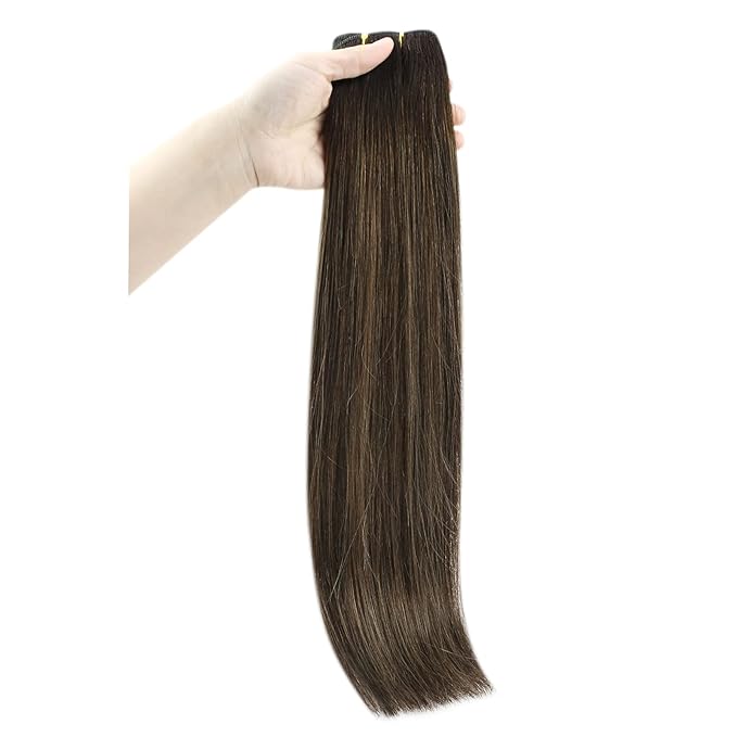 Full Shine Weft Hair Extensions Color Dark Brown To Ash Brown Highlight Dark Brown 130G 22 Inch Hair Extensionssew In Invisible Thick Hair Weft Extensions For Women 22 Inch 130G