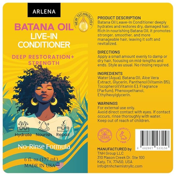 ARLENA Batana Leave-In Conditioner Spray – Lightweight Detangler & Moisturizer for Dry, Curly & Damaged Hair – Daily Frizz Control, Softness & Shine – Natural Vegan Formula- 6 oz