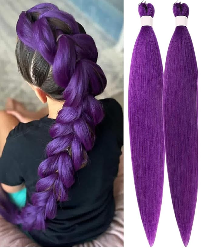 Purple Braiding Hair，Pre stretched Non ToxicHypoallergenic Braiding Hair Extensions Ez Braid Twist Knotless Synthetic for Stage Party Halloween Costume Cosplay (26 inch,2Packs)