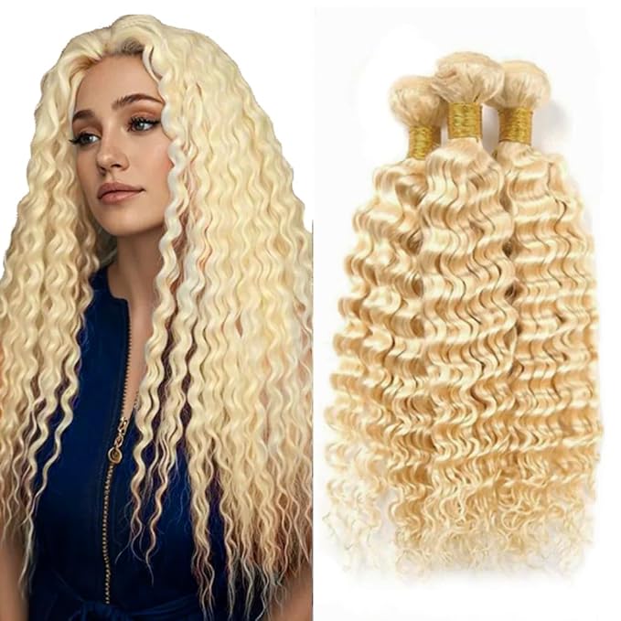 30 32 34 Inch 613 Deep Wave Bundles Blonde Human Hair Bundle Brazilian Virgin Hair 3 Bundles Blonde Deep Wave Bundle 613 Human Hair Extensions