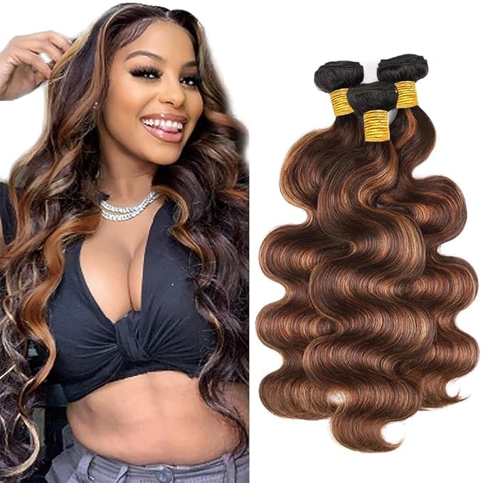 30 32 34 Inch P430 Human Hair Bundles Color 30 Body Wave Bundle Brazilian Virgin Remy Hair 3 Bundles Light Brown Body Wave Bundle