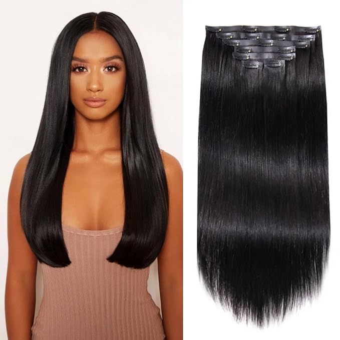 Silky Straight Seamless Clip in Hair Extensions Remy Human Hair Extensions 1Pack 120g 7pcs Silky Straight Clip Ins Hair Extensions Clip In Human Hair 22Inch Natural Black