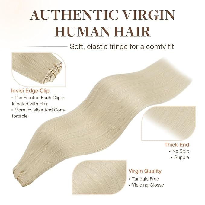 GOO GOO Invisi Edge Clip in Hair Extensions Set, 24inch 170g, 4pcs Injected Seamless PU Clip ins and 3pcs Classical PU Clip ins, Virgin Real Human Hair, #60A